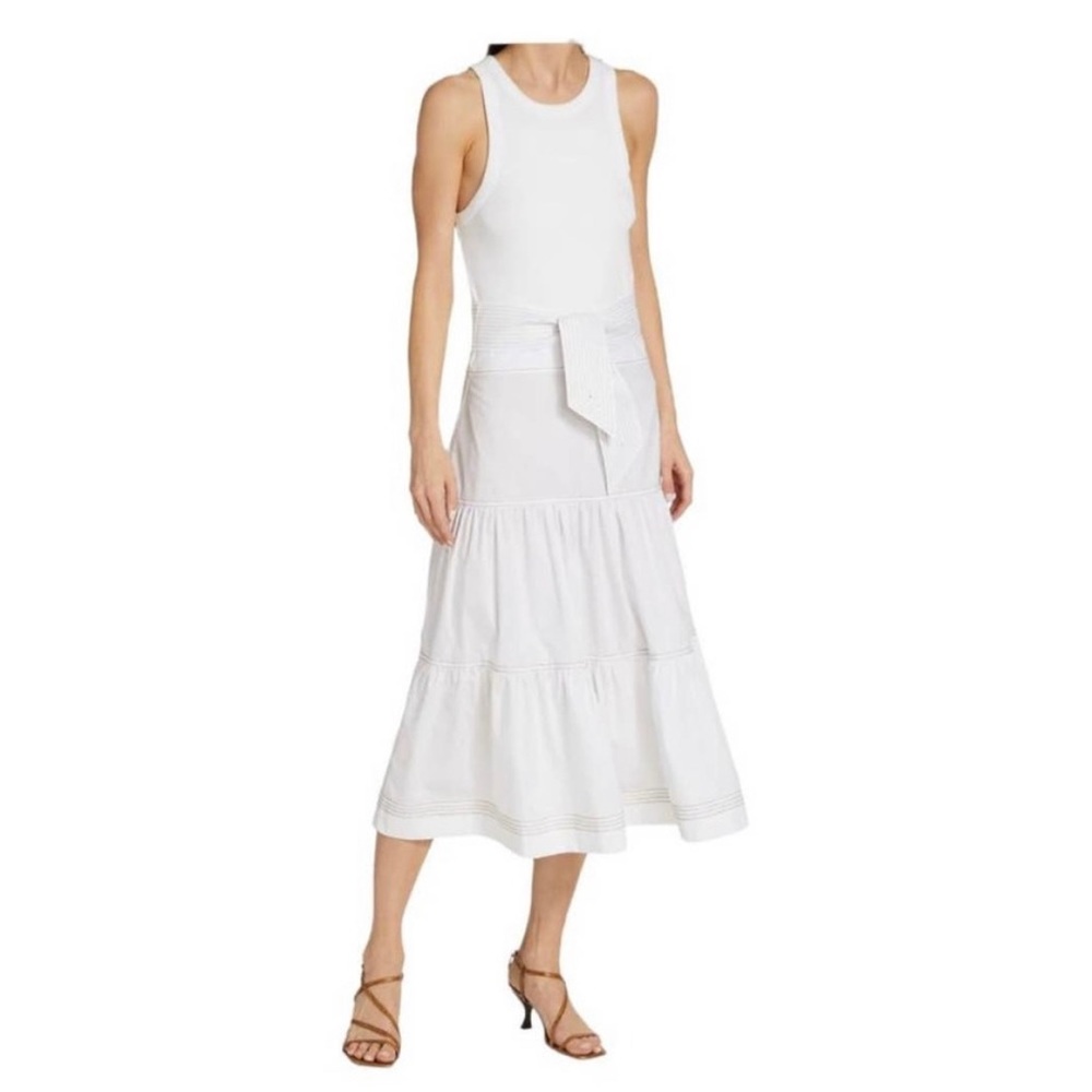 NWT$428 Veronica Beard White Austyn Knit Tiered Dress Sz XL